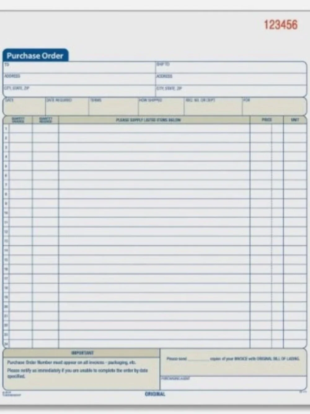 TOPS Office Supplies Purchase Orders Carbonless-tripicate 50 set
